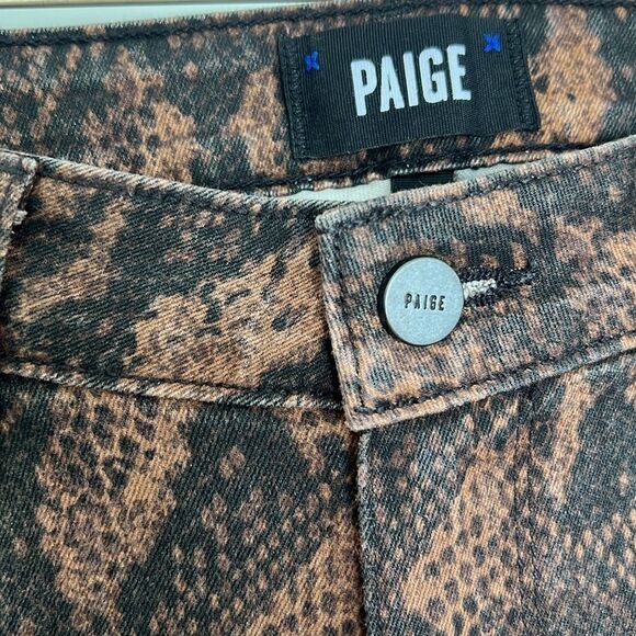 NWOT Paige Wax Coated Brown Snakeskin Print Hoxton Ultra Skinny Jeans Size 29 - Picture 4 of 13